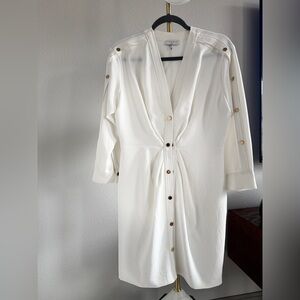 Sandro Cream Plunge Neck 3/4 Sleeve Dress